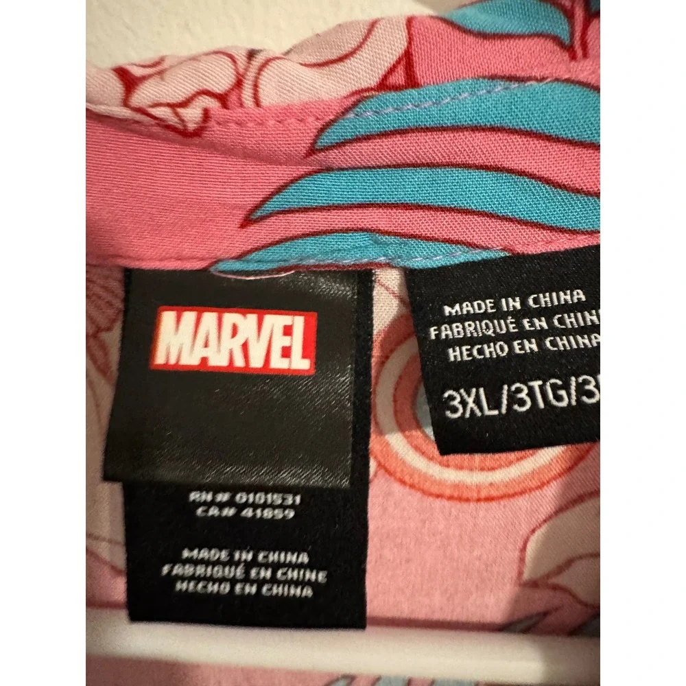 Marvel Captain America Tropical Floral Button Down Mens 3XL Pink vacation travel - Picture 4 of 4
